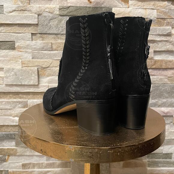 Sanctuary 8M Black Suede Leather Ankle Boots | Whipstitch Detail Block Heel NWOB - Picture 4 of 6